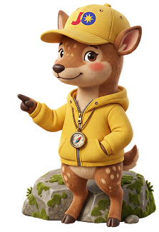 JOph deer mascot waving beside a message bubble