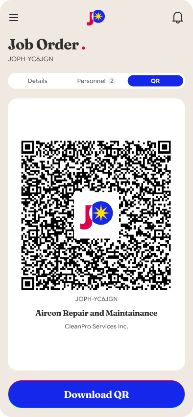 Downloadable Job Order QR code