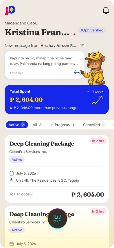 JOph customer home screen