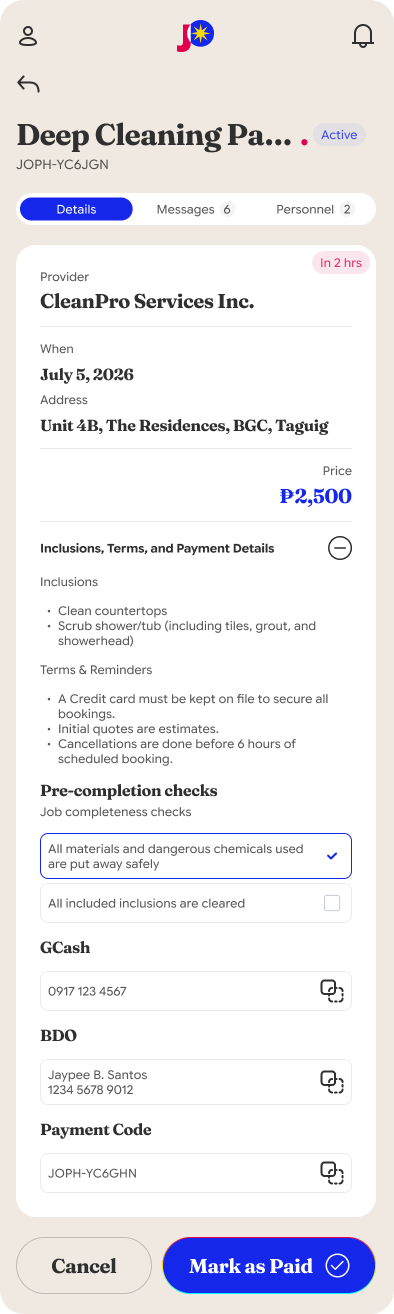 Expanded Job Order details
