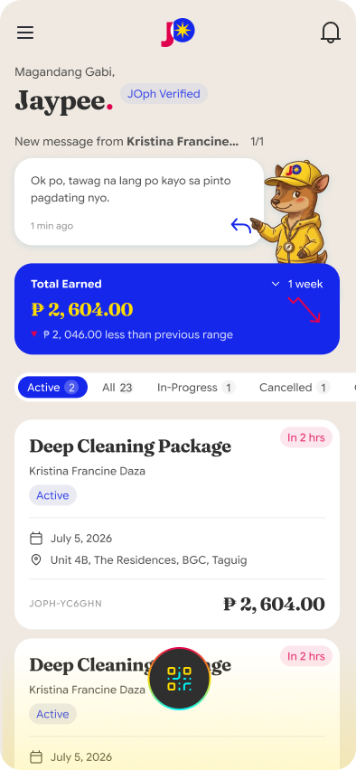 Service provider home screen with earnings